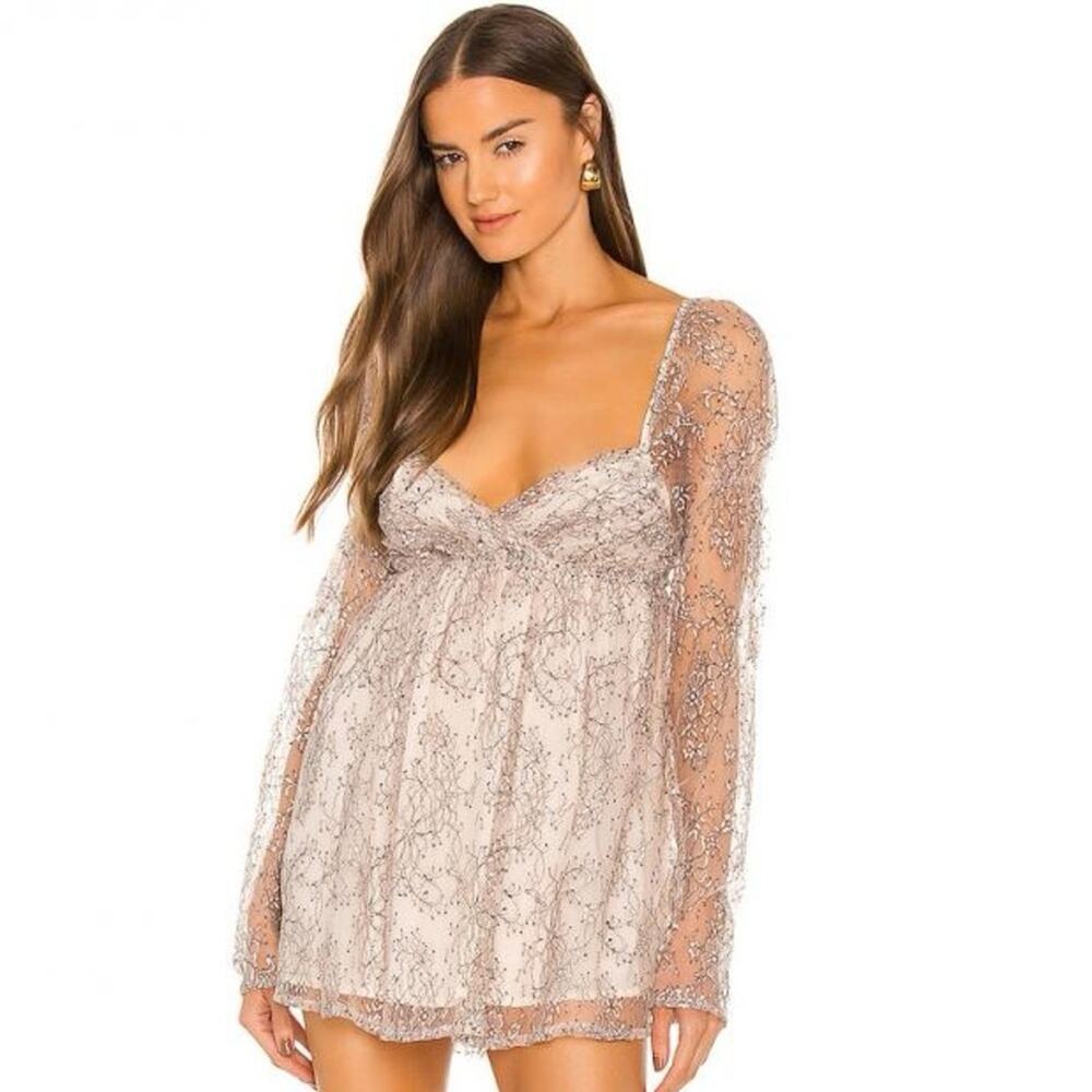 NEW Free People Heavenly Lace Tunic Top/Babydoll Dress Blush Pink Womens Medium